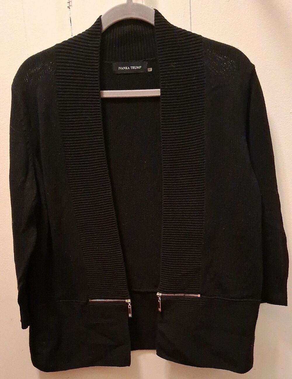Ivanka Trump Black Open Front XL Accent Flyaway Women’s Cardigan Office Boho